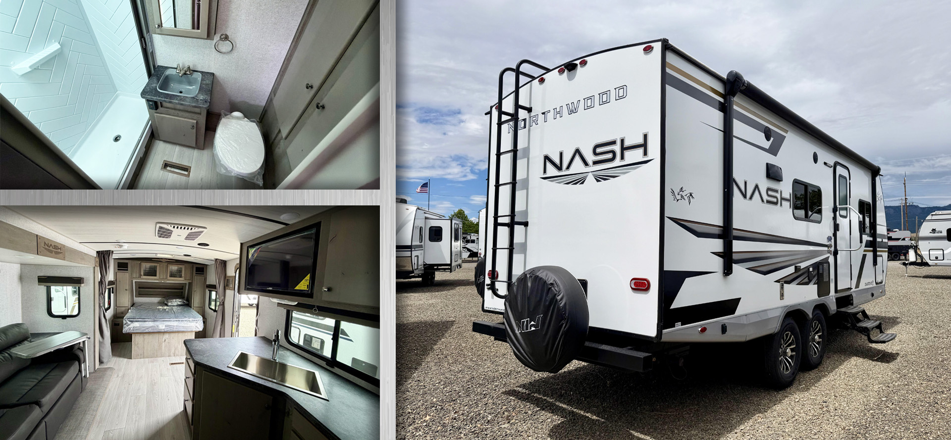 Northwood Nash travel trailer exterior, interior kitchen and bathroom at Legacy Power Sports and RV near La Grande, Oregon
